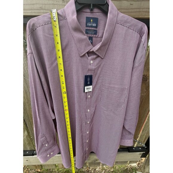 Stafford Mens 4XL Shirt Burgundy Micro Ginghams 55% Cotton 43% Polyester - Picture 6 of 13